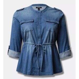 Torrid Chambray  Denim Utility Tie Waist Jacket Casual Chic 00/M 90s Boho Casual